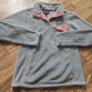 Patagonia Re-Tool Snap Fleece Pullover Jacket Gray Pink Medium Women Sweater